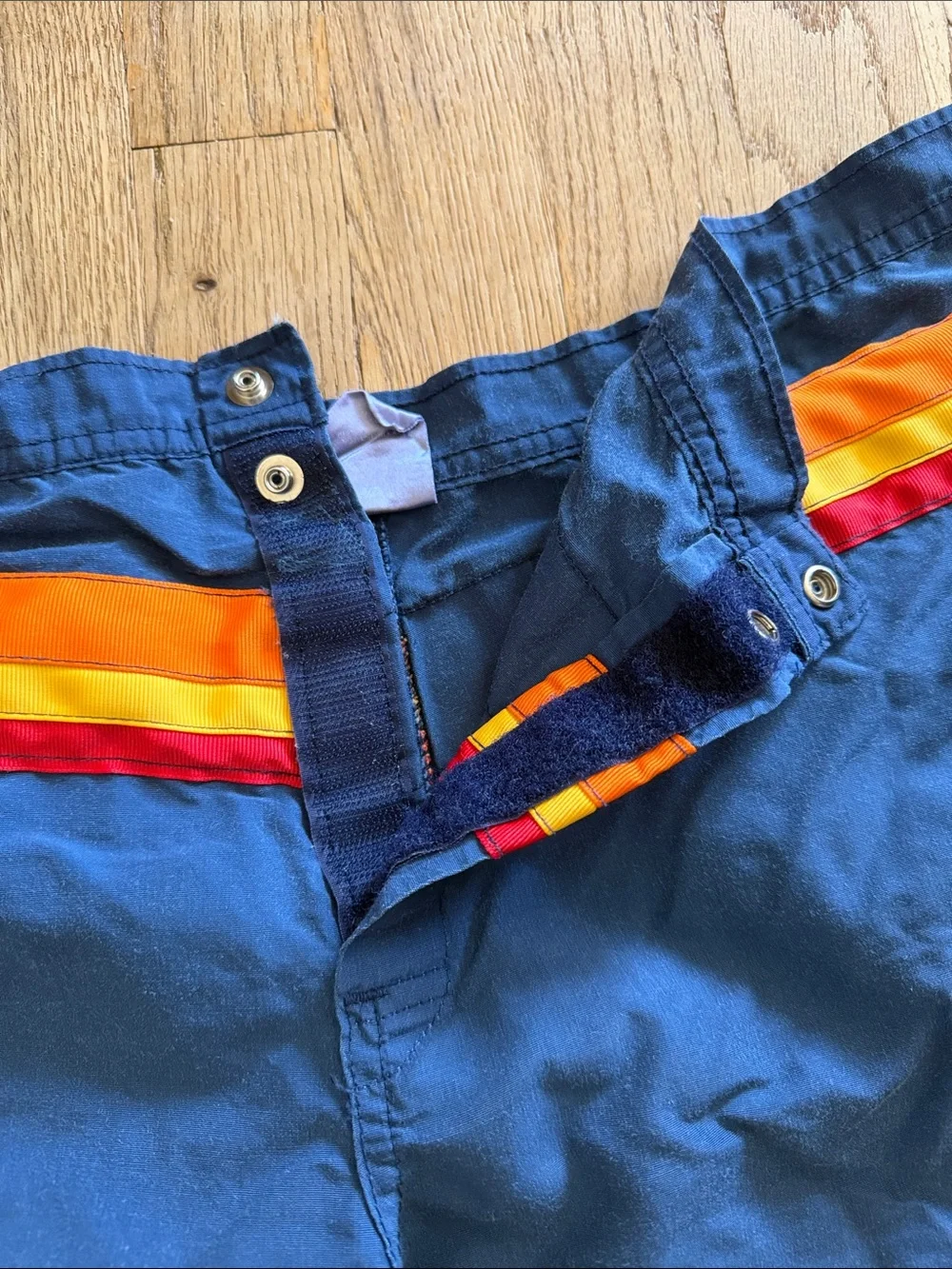 VTG 70s 80s Ocean Pacific OP Rainbow Stripe Board Shorts Swim Trunks Blue Med